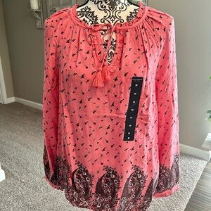 Lucky Brand Coral Blouse with Black Design